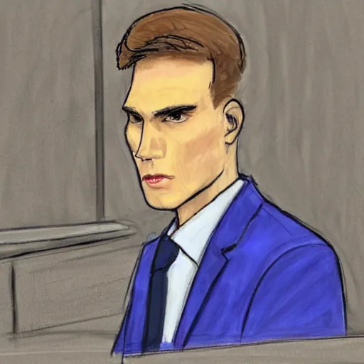 Prompt: Jerma985 on trial for murder, courtroom sketch