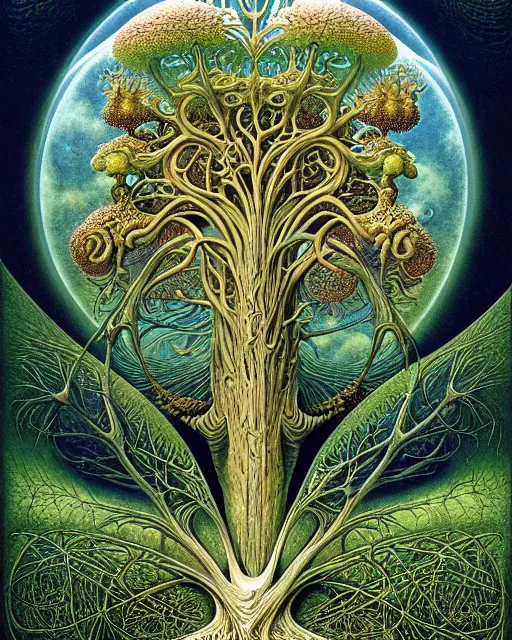 Image similar to tree of life by roger dean and andrew ferez, art forms of nature by ernst haeckel, divine chaos engine, symbolist, visionary, art nouveau, botanical fractal structures, organic, detailed, realistic, surreality