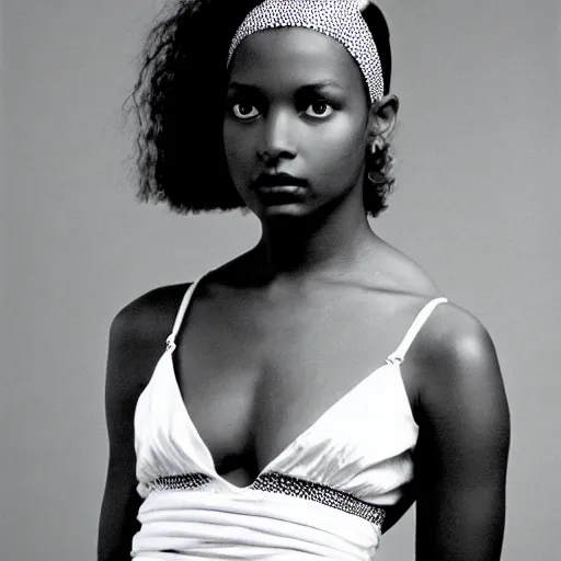 Image similar to photo of a beautiful 1 9 8 7 black young female model