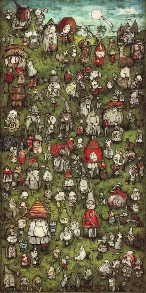 Image similar to a pilgrim scene by alexander jansson and where's waldo