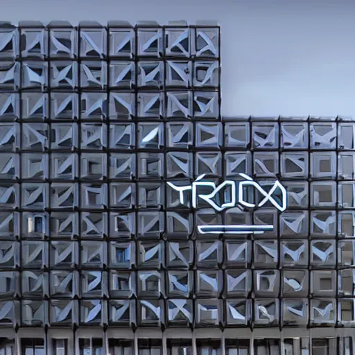 Image similar to a flat building existing of hexagons from the movie tron : legacy