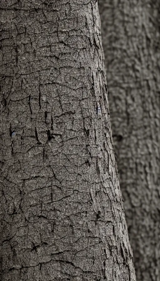 Image similar to rough tree interpolating from opaque bark to perfectly clear aerogel, precisely-cut aerogel transition, depth of field, bokeh, luminance through aerogel strata