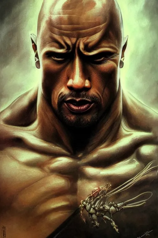 Image similar to very very beautiful longshot photo of chthonic Dwayne Johnson, highly detailed, artstation, concept art, smooth, sharp focus, illustration, art by Ayami Kojima, Beksinski, Giger