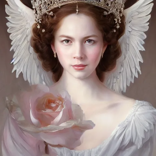 Image similar to A masterpiece portrait of a royal princess baroque rococo girl with tall white amazing with angel wings. trending on artstation, digital art, by Stanley Artgerm Lau, WLOP, Rossdraws, James Jean, Andrei Riabovitchev, Marc Simonetti, Yoshitaka Amano
