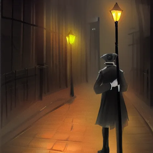 Image similar to Jack the Ripper in London at night, concept art, digital painting