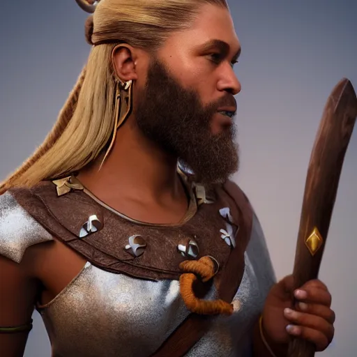 Image similar to a handsome viking girl african american, clash royal style characters, unreal engine 5, octane render, detailed, cinematografic, cinema 4 d, artstation trending
