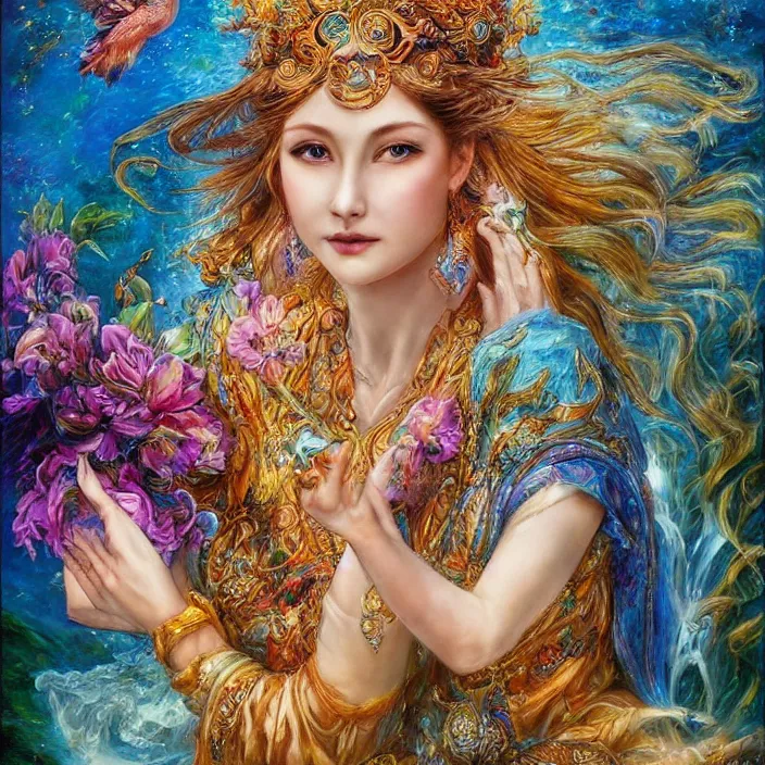 Image similar to goddess of water checking her phone, magic realism, art by josephine wall, art by huang guangjian, art by viktoria gavrilenko, art by amanda sage, trending on artstation