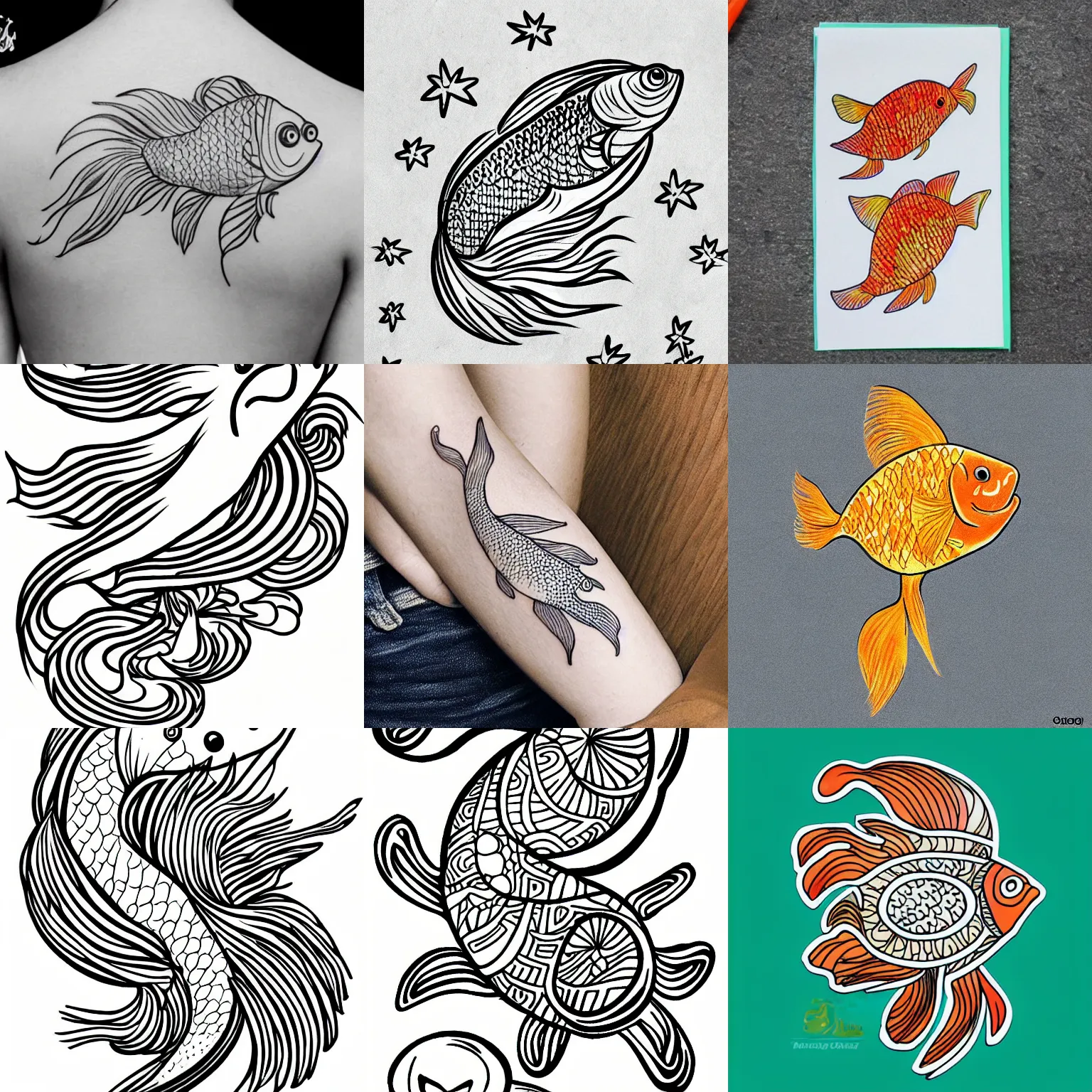 goldfish tattoo temporary tattoo coloring page  Stable Diffusion   OpenArt