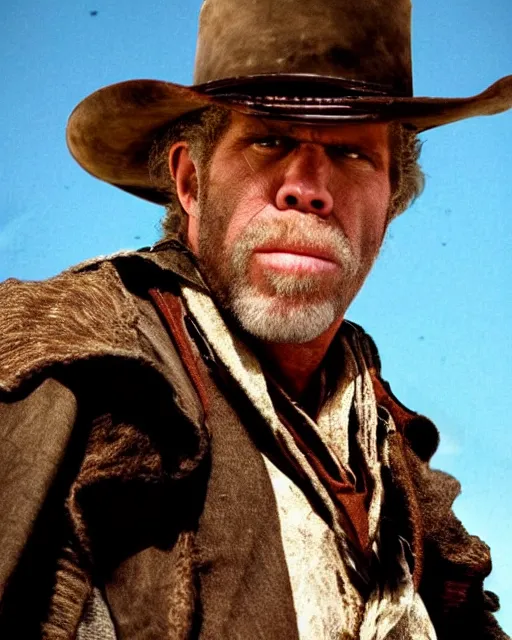 Image similar to film still close up shot of ron perlman as the man with no name from the movie a fistful of dollars. photographic, photography