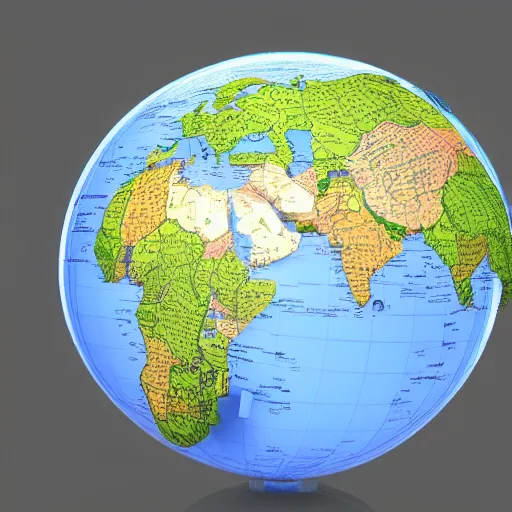 Prompt: an globe with famous 3 d landmarks on it, 3 d render, 3 d model, smooth, ray tracing
