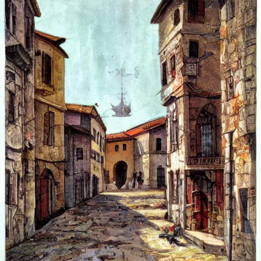 Prompt: old city by antonio berni