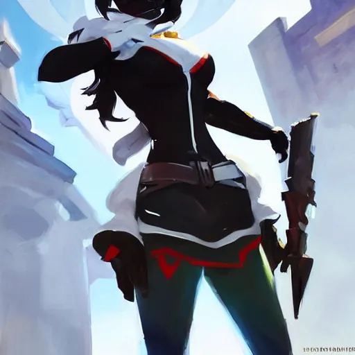 Image similar to greg manchess portrait painting of the rwby weiss schnee as overwatch character, medium shot, asymmetrical, profile picture, organic painting, sunny day, matte painting, bold shapes, hard edges, street art, trending on artstation, by huang guangjian and gil elvgren and sachin teng