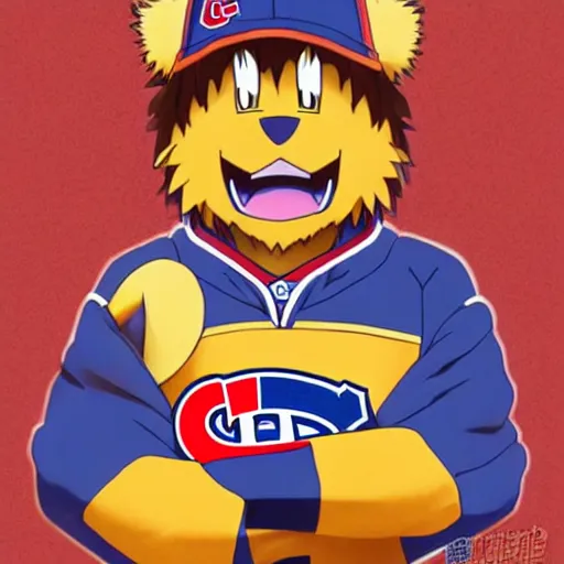 Image similar to suprised anime Portrait of Youppi the Habs Montreal Canadiens Mascot as a very sad and menacing pokemon, highly detailed anime, high evolution, 1993, legendary, smooth, sharp focus, dynamic lighting, intricate, trending on ArtStation, shiny Youppi as suprised pikachu, illustration pokemon, art by WLOP