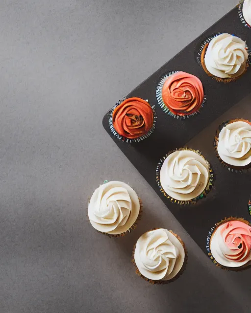 Image similar to high quality presentation photo of cupcakes, photography 4k, f1.8 anamorphic, bokeh, 4k, Canon, Nikon