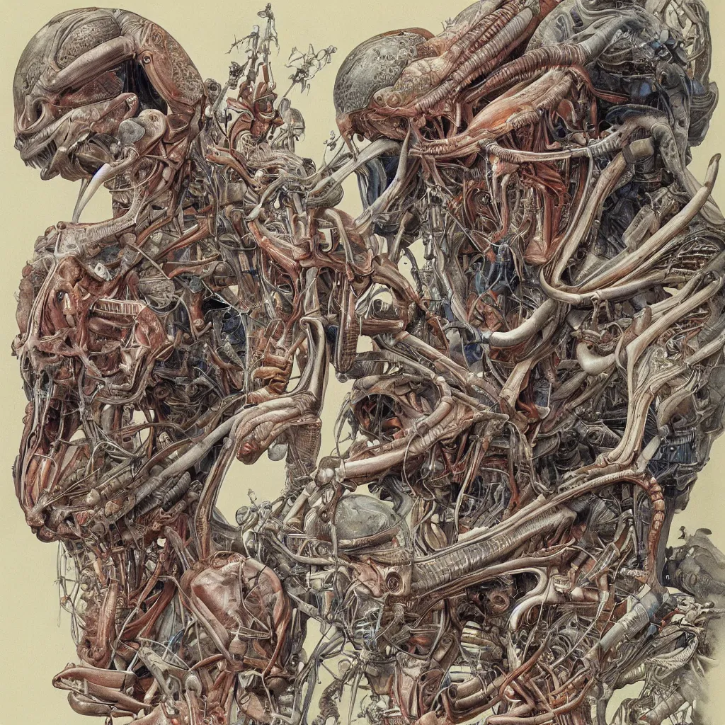 Prompt: anatomical and detailed depiction of alien biology by james gurney