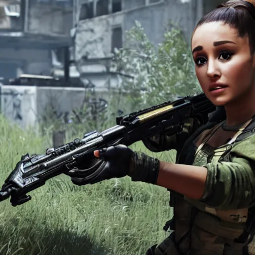 Image similar to Ariana Grande in Call of Duty, 4k