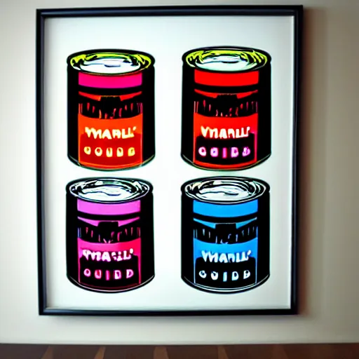 Prompt: andy warhol framed print soup cans with darth vader on them - 9