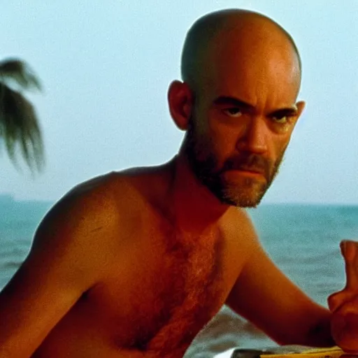 Image similar to 25 year old michael stipe as captain benjamin in apocalypse now, 8k resolution, full HD, cinematic lighting, award winning, anatomically correct