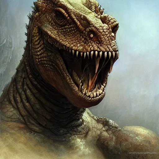 Prompt: vladimir putin, anthropomorphic bald prehistoric reptile, putin is hybrid lizard, toothless, horror, macabre by donato giancola and greg rutkowski and wayne barlow and zdzisław beksinski, realistic face, digital art