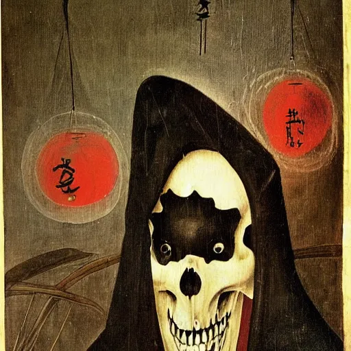 Prompt: Shinigami, painting by Hieronymus Bosch