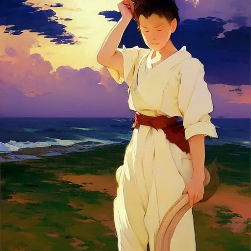 Prompt: a Lop-eared, standing up, by studio ghibli painting, by Joaquin Sorolla rhads Leyendecker, An aesthetically pleasing, dynamic, energetic, lively, well-designed digital art, by Ohara Koson and Thomas Kinkade, traditional Japanese colors, superior quality, masterpiece