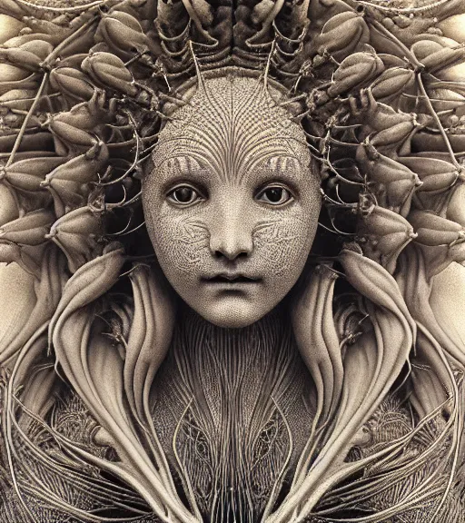 Image similar to detailed realistic beautiful cactus goddess face portrait by jean delville, gustave dore, iris van herpen and marco mazzoni, art forms of nature by ernst haeckel, art nouveau, symbolist, visionary, gothic, neo - gothic, pre - raphaelite, fractal lace, intricate alien botanicals, ai biodiversity, surreality, hyperdetailed ultrasharp octane render