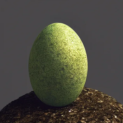 Prompt: realistic, glass egg filled with fossils mossy creature on the inside, octane render, 8k, cinematic lighting