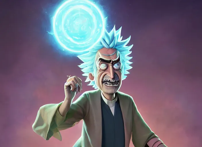 Image similar to rick sanchez from rick and morty as a wizened sorcerer, digital painting by dan volbert and mandy jurgens and deiv calviz and lim chuan shin