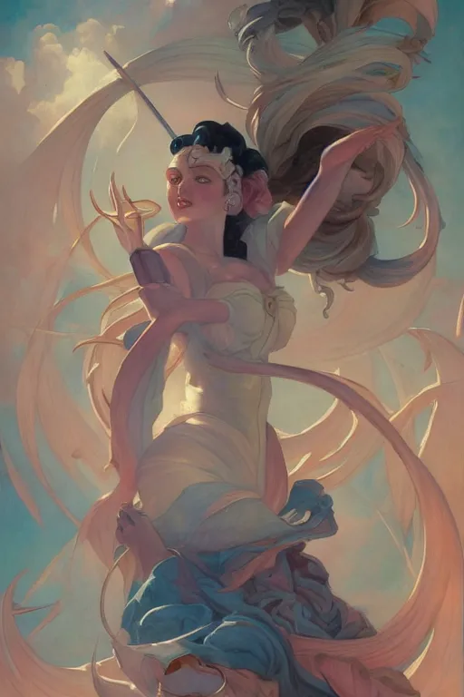 Image similar to Sailor Moon by Peter Mohrbacher in the style of Gaston Bussière, Art Nouveau