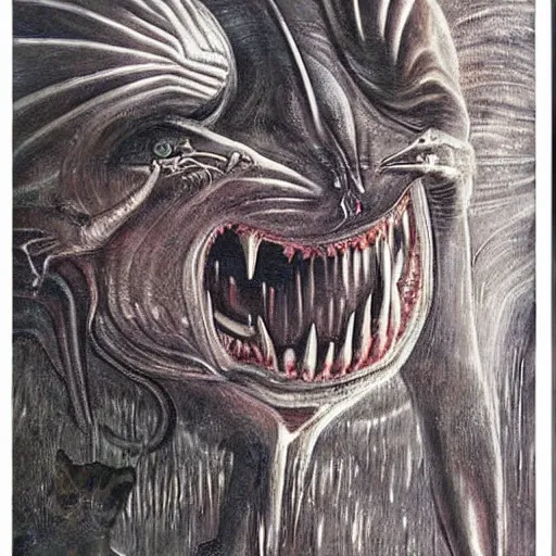 Image similar to painting by h. r. giger, cat going absolutely insane, freaking out, cat subject, psychopathic tendencies