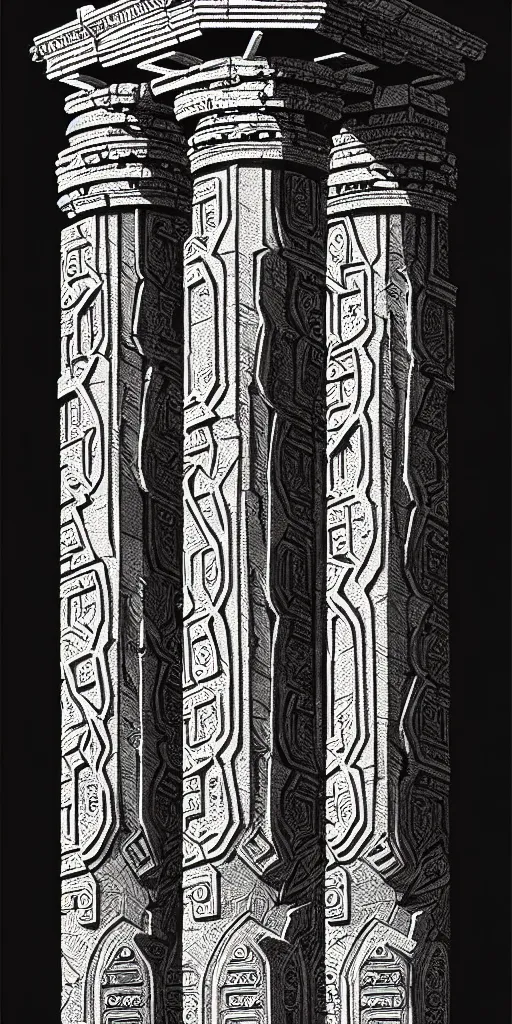 Prompt: ornate ancient stone pillar, high details, intricately detailed, by vincent di fate, inking, 3 color screen print, masterpiece, trending on artstation,, sharp, details, hyper - detailed, hd, 4 k, 8 k