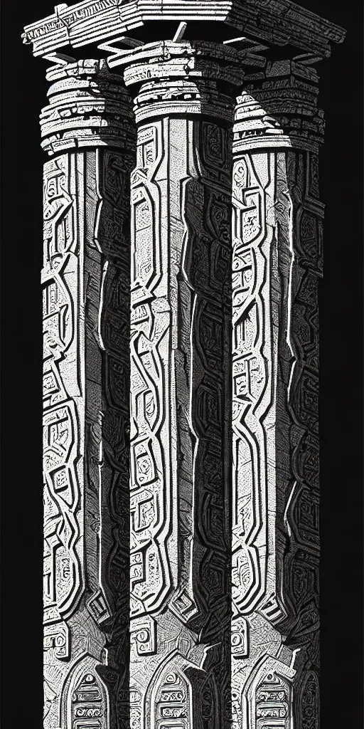 Image similar to ornate ancient stone pillar, high details, intricately detailed, by vincent di fate, inking, 3 color screen print, masterpiece, trending on artstation,, sharp, details, hyper - detailed, hd, 4 k, 8 k