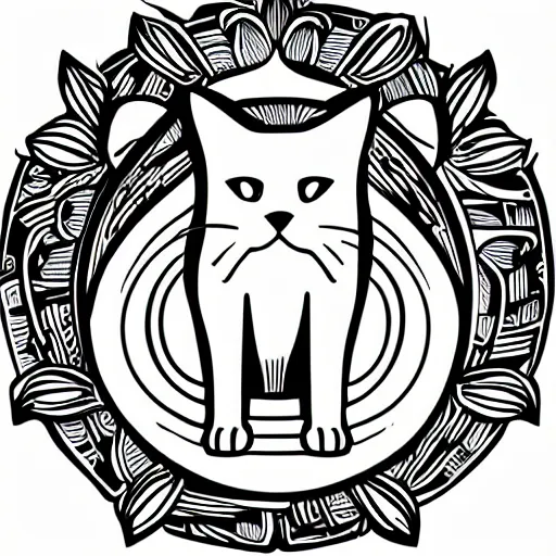 Image similar to tattoo sketch of a cat hugging the sun, on a canva, polynesian style, ornamental, line art, vector,