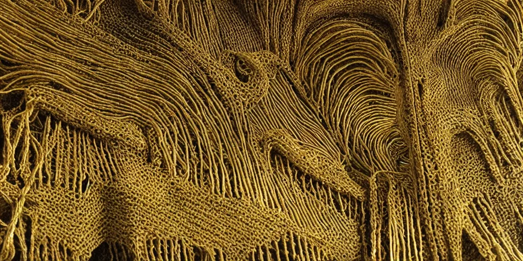 Prompt: knitting gold architecture by giger alien