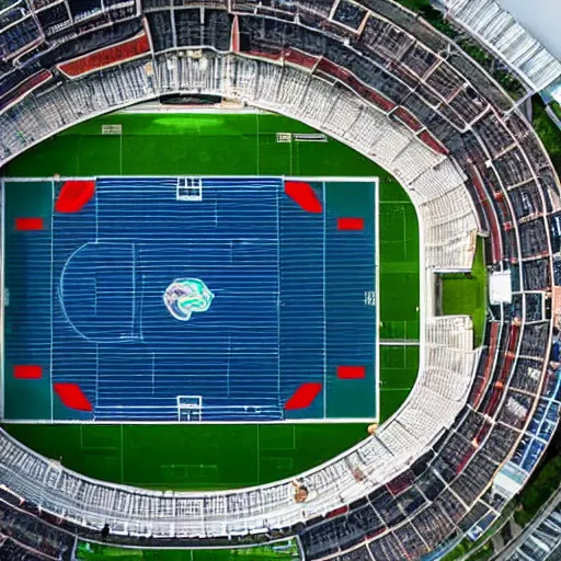 Image similar to top view of football stadium in ocean, wide shot