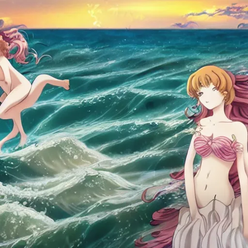 Prompt: the birth of venus in anime form, kyoto animation, cinematic, atmospheric