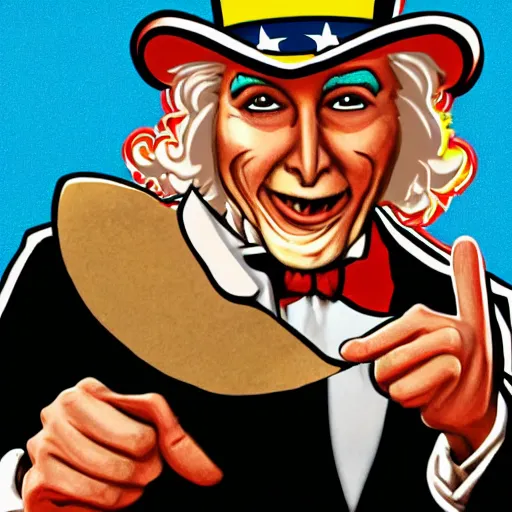 Image similar to uncle sam reaching out and holding a taco