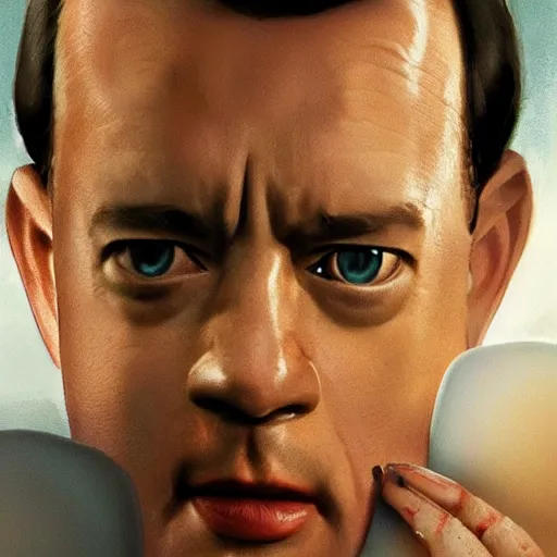 Image similar to tom hanks as forrest gump has shrimps instead of hands, photorealistic, cgsociety, artstation