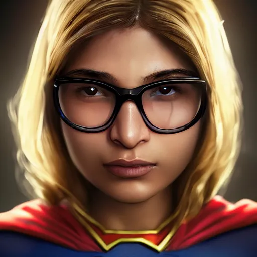 Image similar to a close up face of young Mia Khalifa as Supergirl by Greg Rutkowski, Sung Choi, Mitchell Mohrhauser, Maciej Kuciara, Johnson Ting, Maxim Verehin, Peter Konig, Zack Snyder, 8k photorealistic, cinematic lighting, HD, high details, dramatic, trending on artstation,