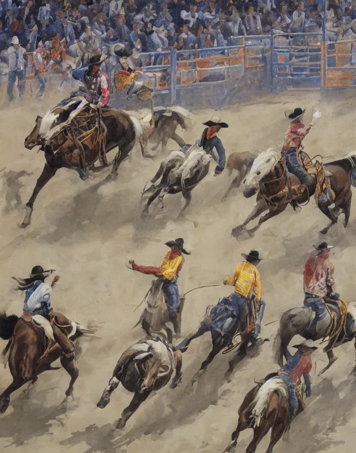 Prompt: painting of rodeo events