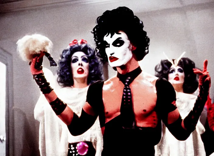 Image similar to film still of jordan peterson as frank n. furter in the rocky horror picture show movie ( 1 9 7 5 )