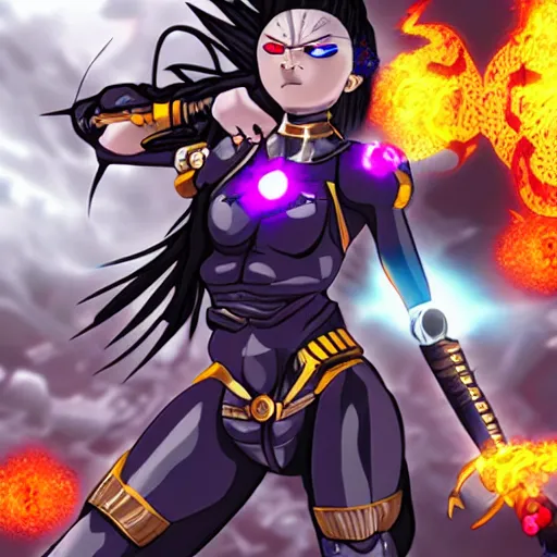 Image similar to cyborg goddess of destruction angry anime