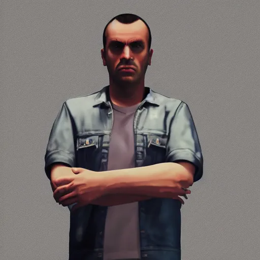 Image similar to “ portrait of gustav fringe in gta5, octane render”