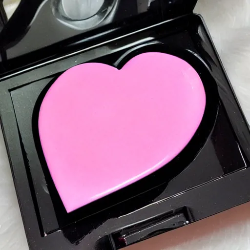 Prompt: pink heart shaped box with square chocolate eyeshadows and heart shaped blushes