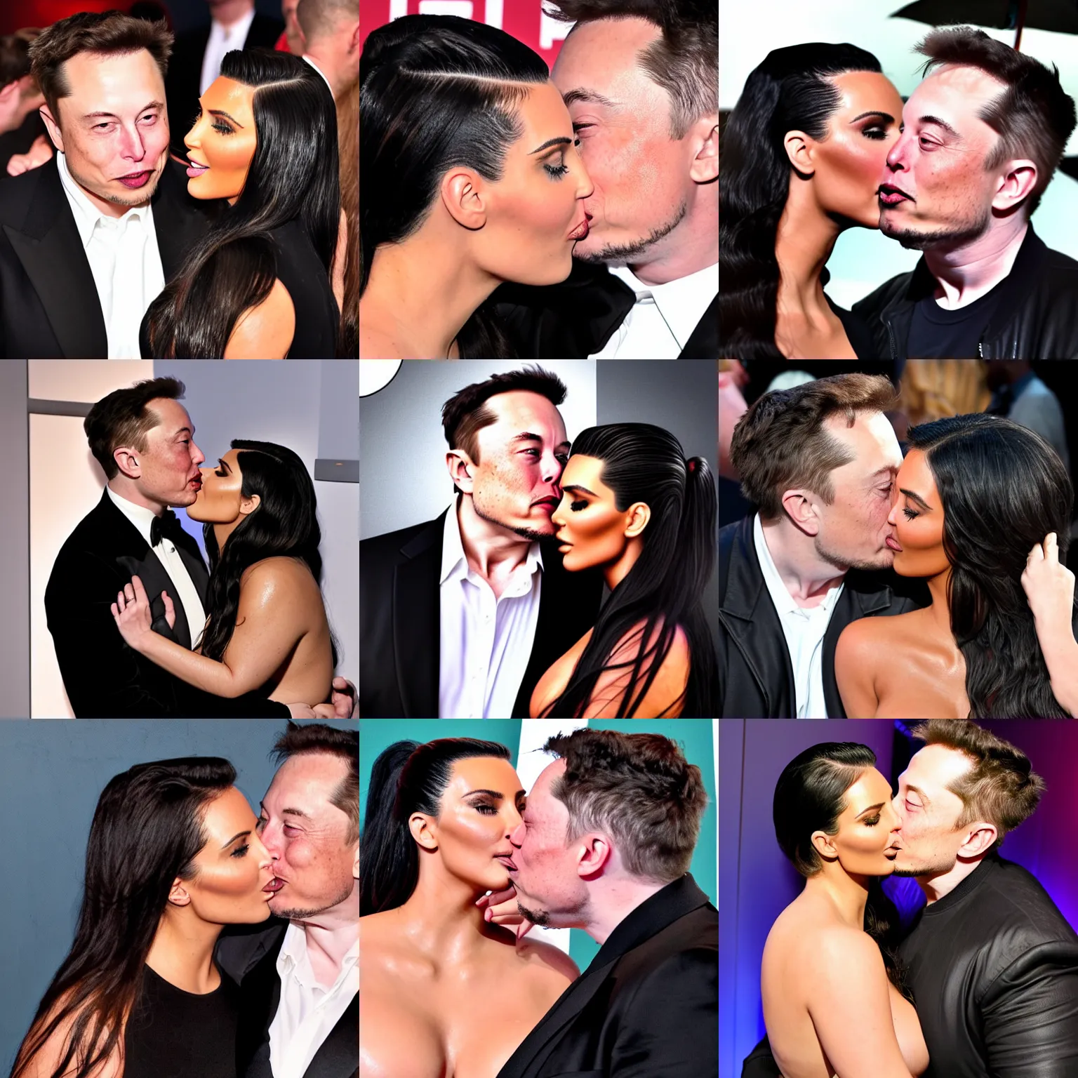 Prompt: elon musk passionately kissing kim kardashian