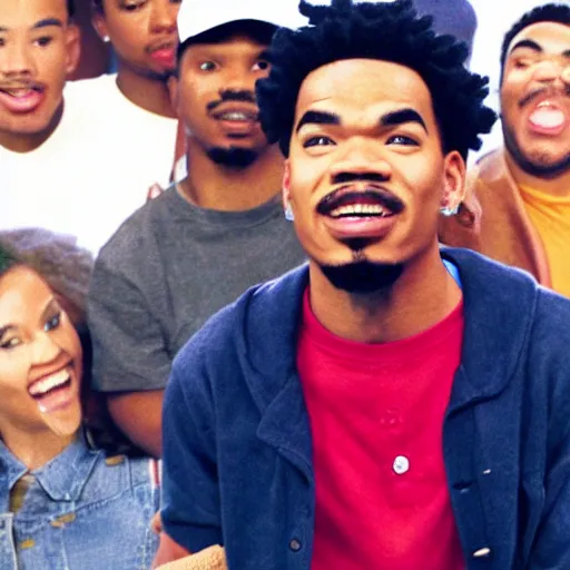 Image similar to a tv still of Chance The Rapper starring as a college student in a 1993 black sitcom