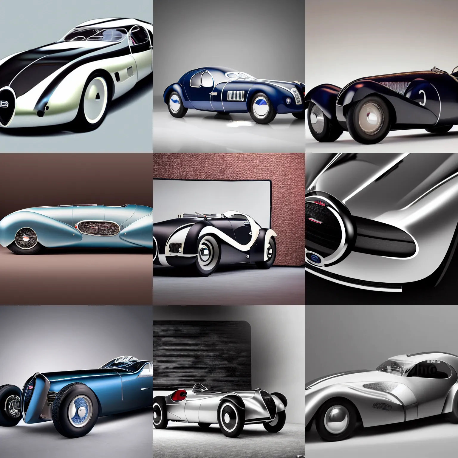 Prompt: a retro futuristic bugatti type 5 7 sc atlantic concept, studio lighting