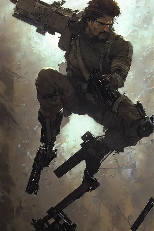 Prompt: solid snake, metal gear, painting by gaston bussiere, craig mullins, greg rutkowski, yoji shinkawa