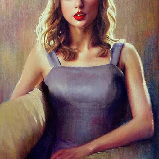 Image similar to Taylor Swift portrait painted by Normand Rockwell