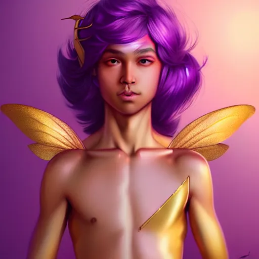 Image similar to fairy prince, gold on purple, by artgerm and eko nugroho, trending on artstation